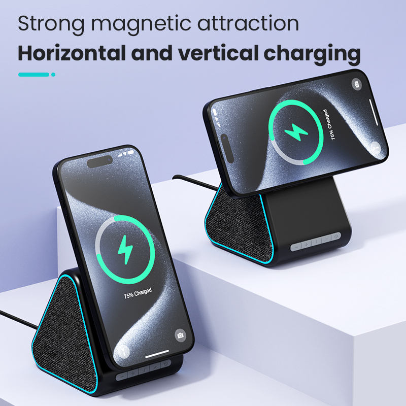Cargador inalámbrico magnético con altavoz Bluetooth para iPhone – 2 en 1 para tu escritorio