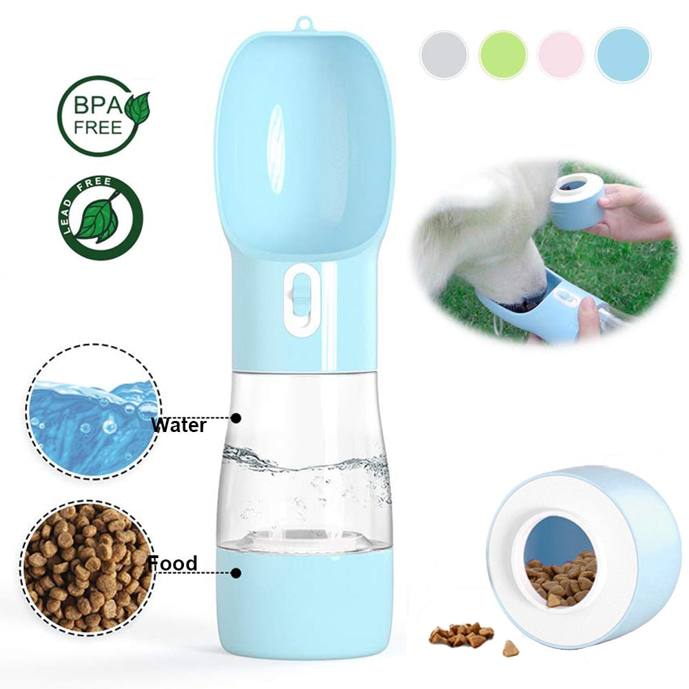 Botella Bebedero Portátil para Perros y Gatos | Con Compartimento para Comida