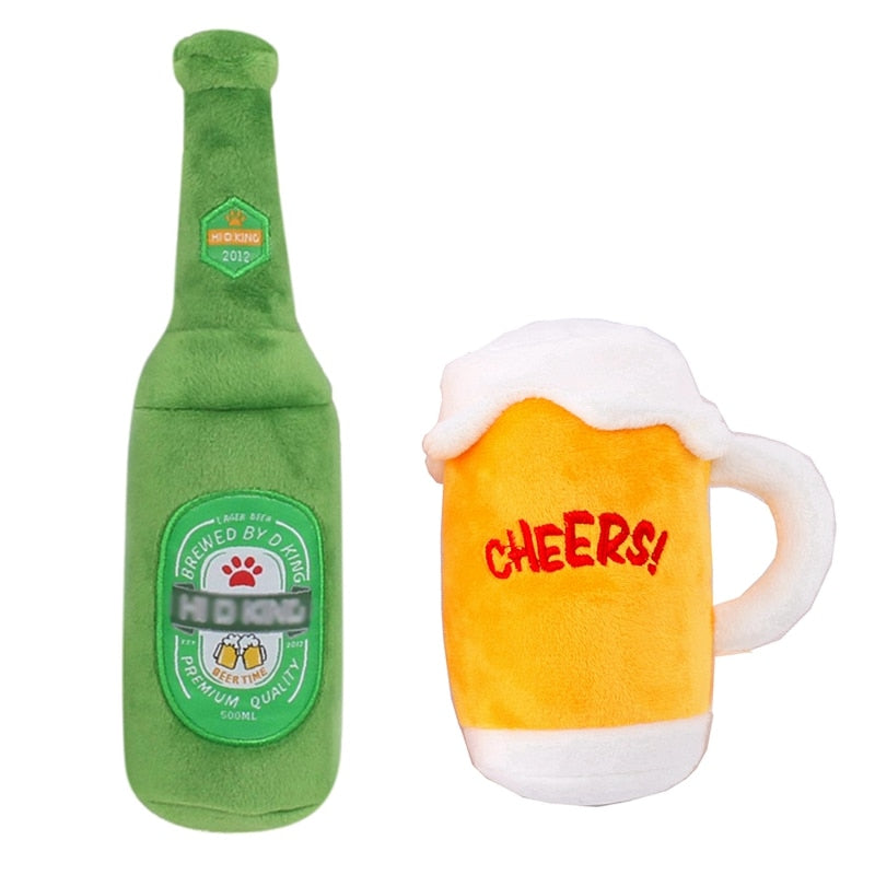 Juguete de Peluche con Sonido para Perros | Forma de Jarra de Cerveza