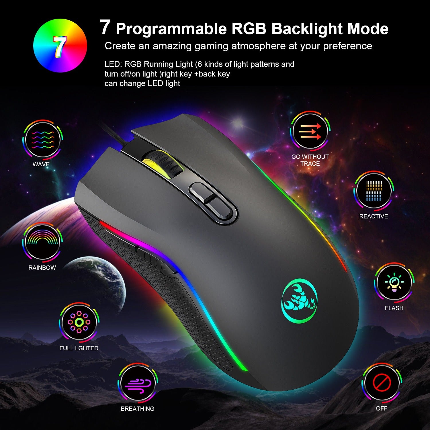 Ratón Gaming con Cable RGB para PC y E-Sports – Iluminación LED y Alta Precisión