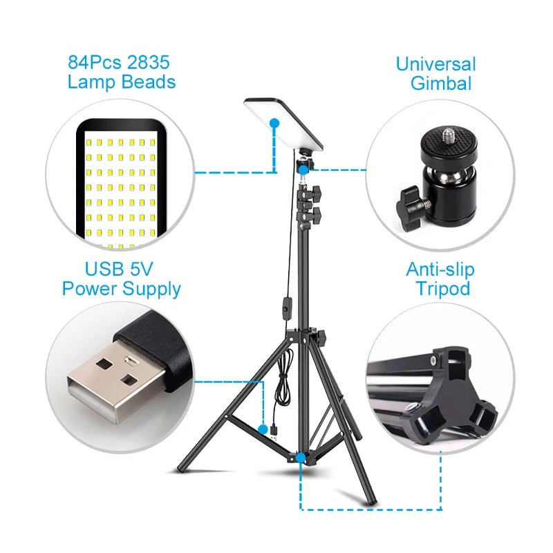 Lámpara LED Portátil con Trípode – Camping, Selfie y Fotografía Exterior IP67