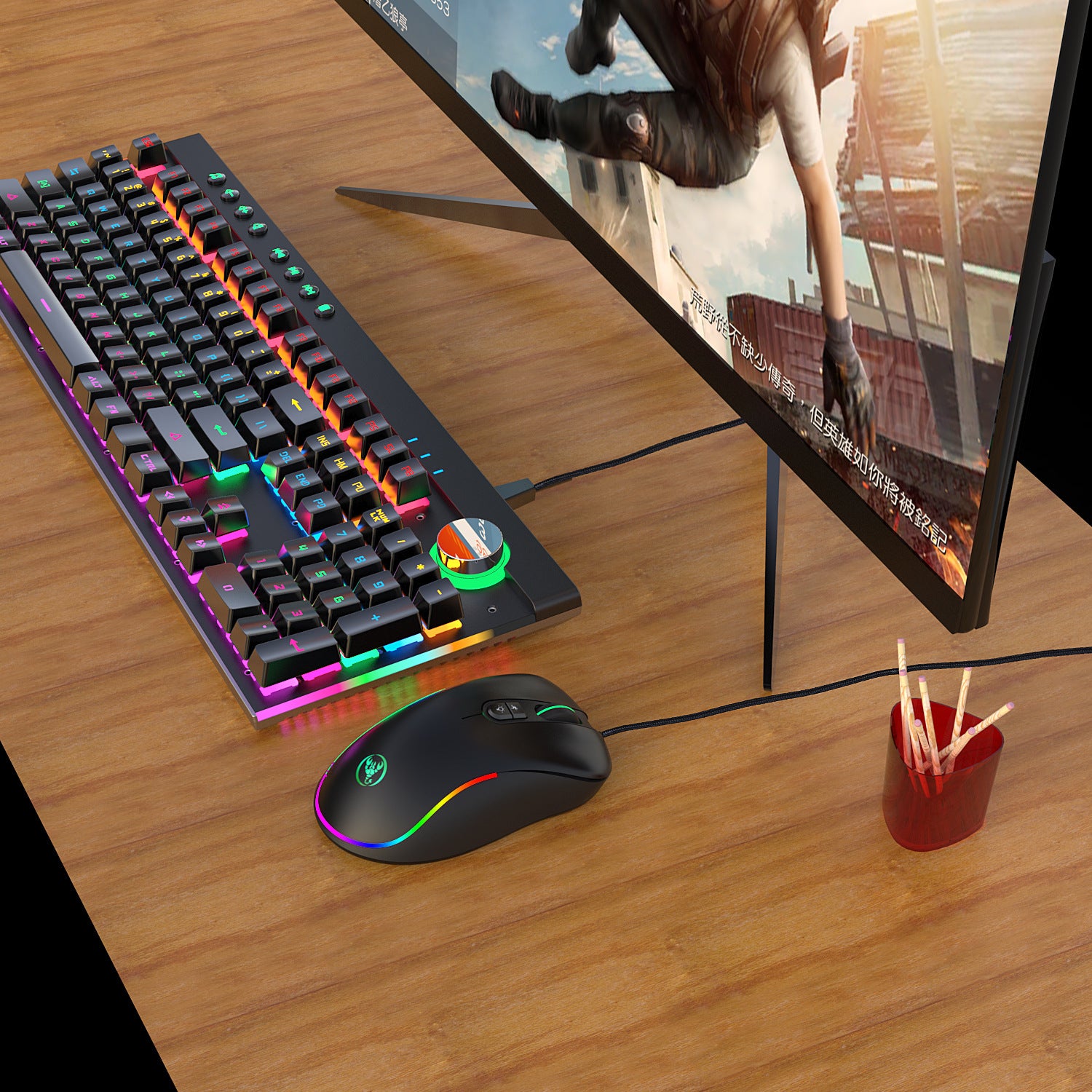 Pack Teclado Mecánico + Ratón Gaming RGB L300+J300 – 104 Teclas con Cable USB