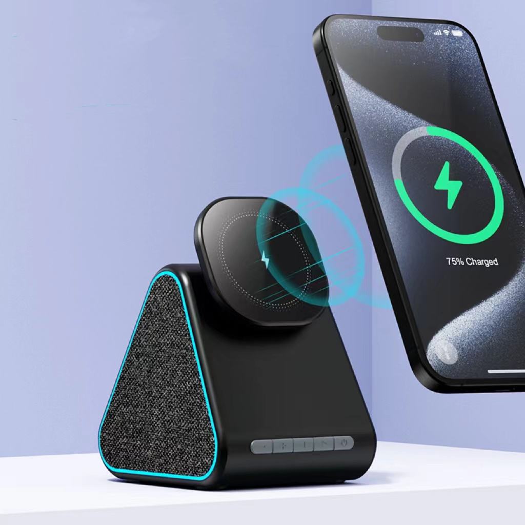 Cargador inalámbrico magnético con altavoz Bluetooth para iPhone – 2 en 1 para tu escritorio