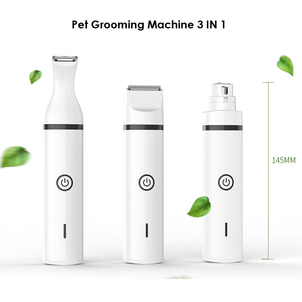 Kit Grooming 3 en 1 para Perros y Gatos | Cortapelos + Lima Uñas + Cuchilla Patas USB