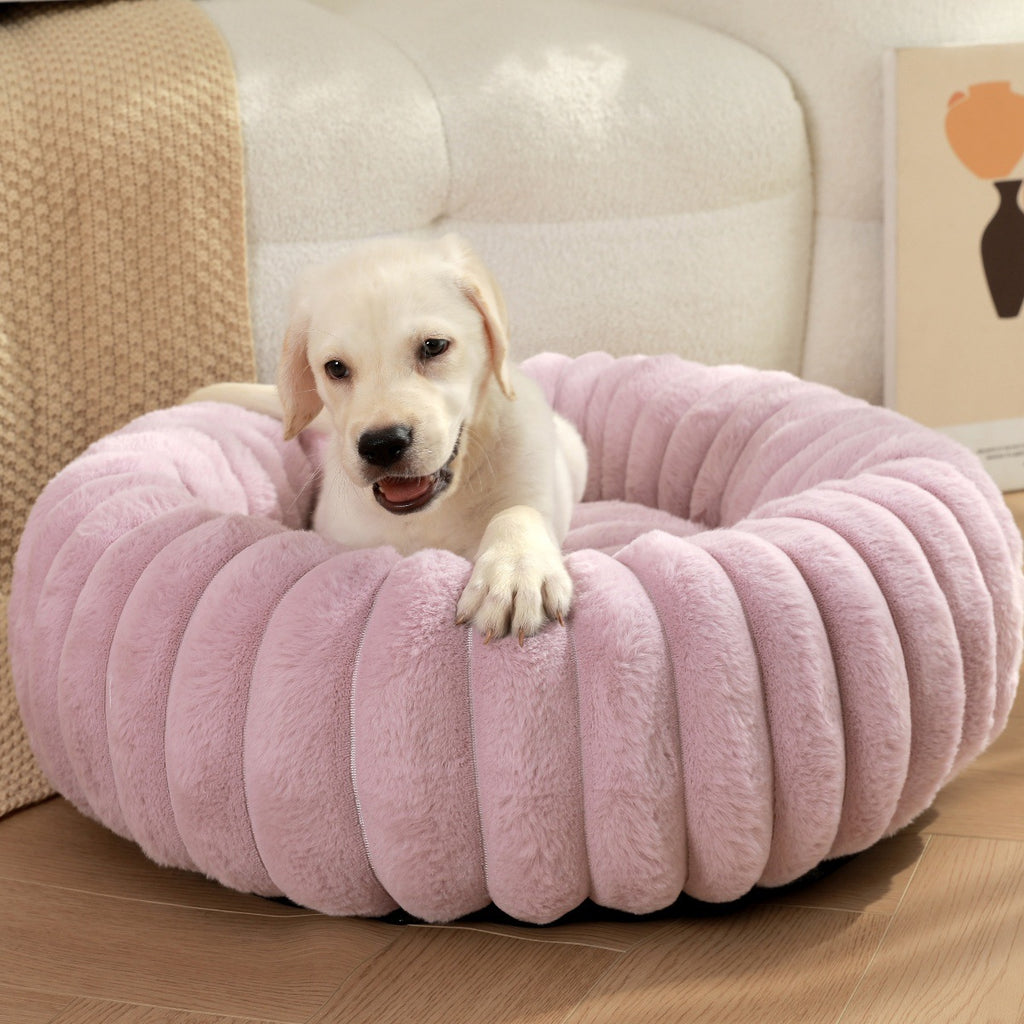 Cama redonda de felpa para mascotas – Cálida, suave y antideslizante | Varios tamaños y colores