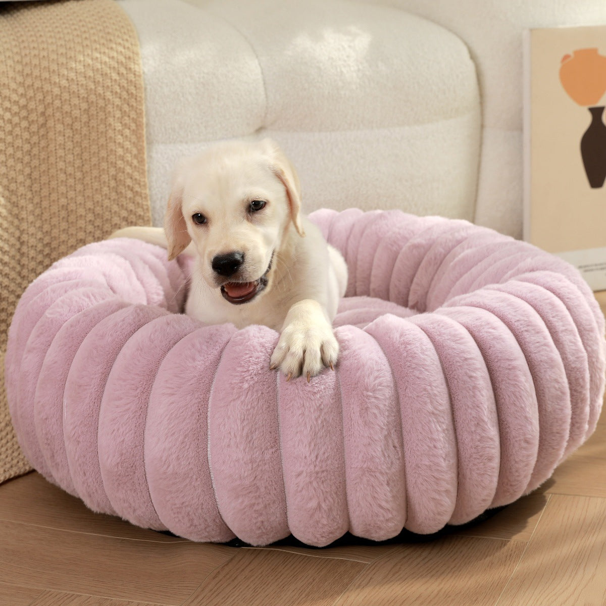 Cama redonda de felpa para mascotas – Cálida, suave y antideslizante | Varios tamaños y colores