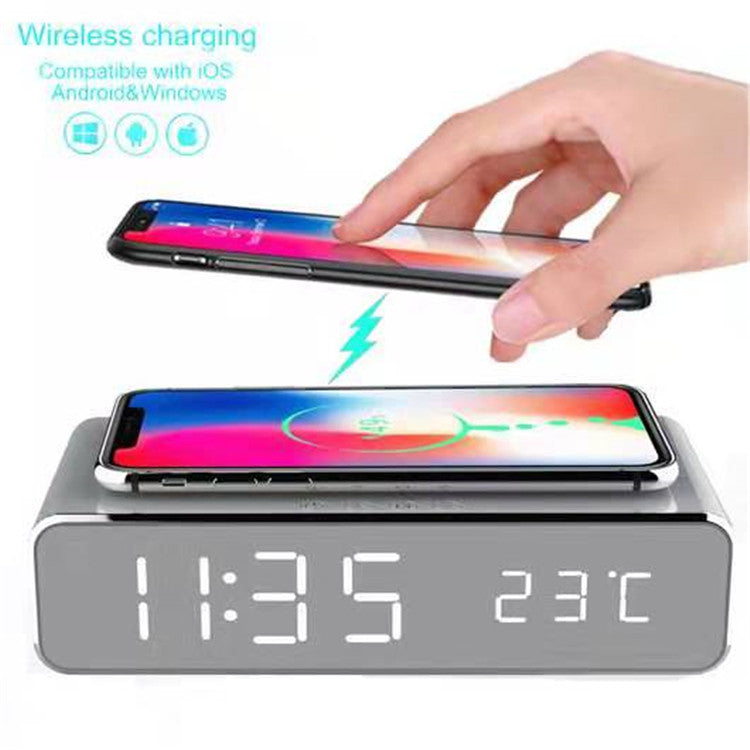 Despertador digital LED con carga inalámbrica y temperatura