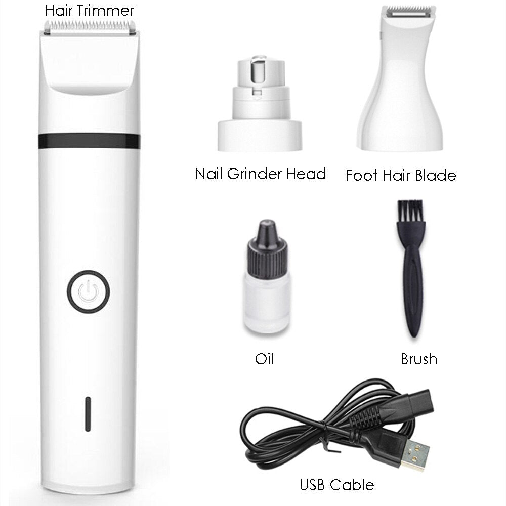 Kit Grooming 3 en 1 para Perros y Gatos | Cortapelos + Lima Uñas + Cuchilla Patas USB