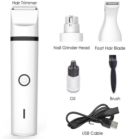 Kit Grooming 3 en 1 para Perros y Gatos | Cortapelos + Lima Uñas + Cuchilla Patas USB