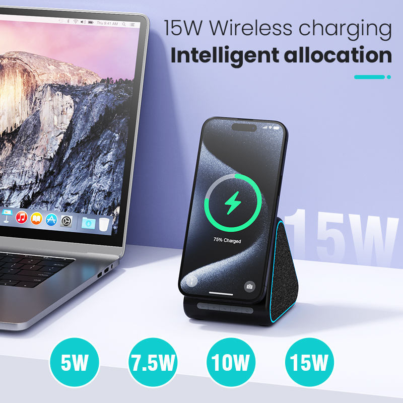 Cargador inalámbrico magnético con altavoz Bluetooth para iPhone – 2 en 1 para tu escritorio