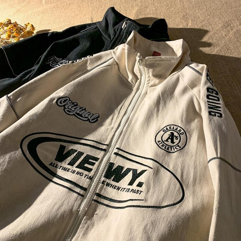 Chaqueta Bomber Unisex | Estampado VIEWY | Estilo Coreano | Negro y Blanco