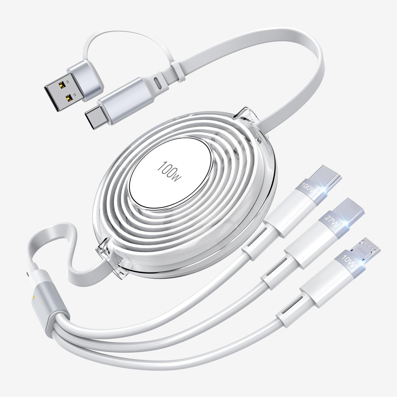 Cable USB-C 100W Multifunción 5 en 1 con Carga Rápida PD – Telescópico 1.2m