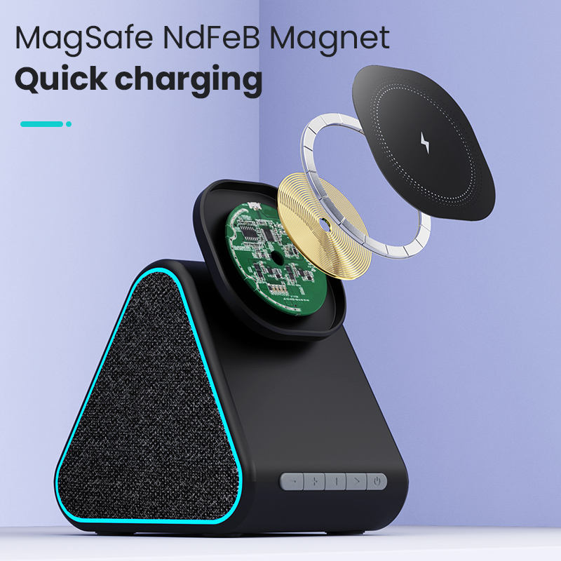Cargador inalámbrico magnético con altavoz Bluetooth para iPhone – 2 en 1 para tu escritorio