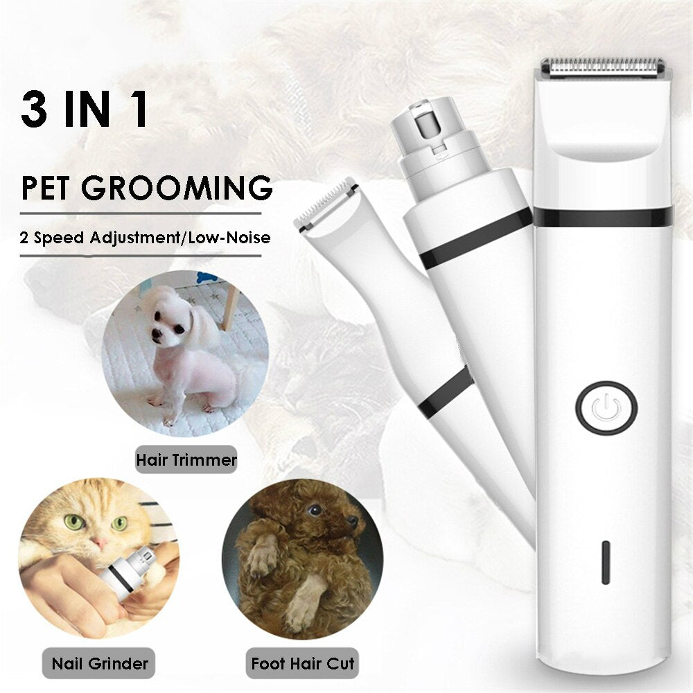 Kit Grooming 3 en 1 para Perros y Gatos | Cortapelos + Lima Uñas + Cuchilla Patas USB