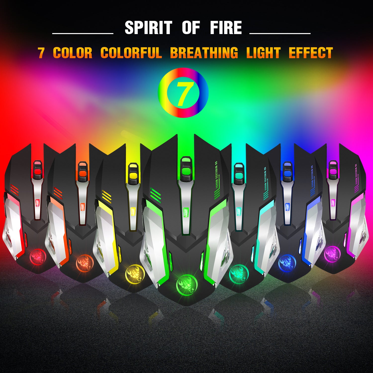 Ratón Gaming Inalámbrico RGB Recargable 2.4G – 2400 DPI y Luz Respiración 7 Colores