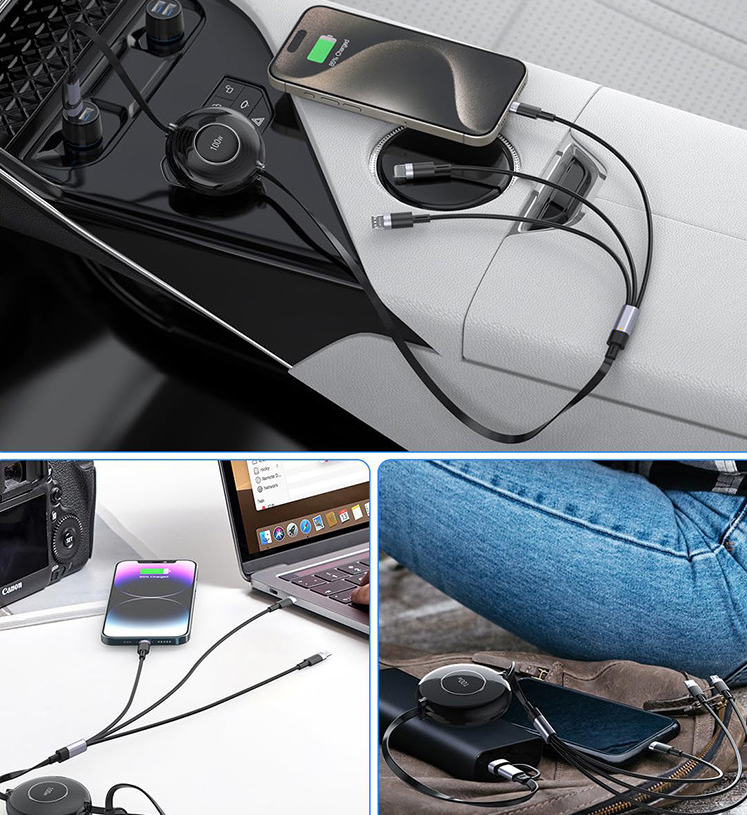 Cable USB-C 100W Multifunción 5 en 1 con Carga Rápida PD – Telescópico 1.2m