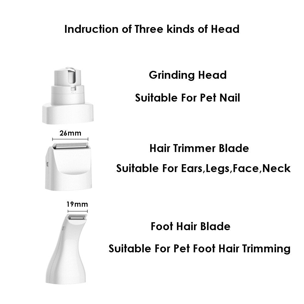 Kit Grooming 3 en 1 para Perros y Gatos | Cortapelos + Lima Uñas + Cuchilla Patas USB