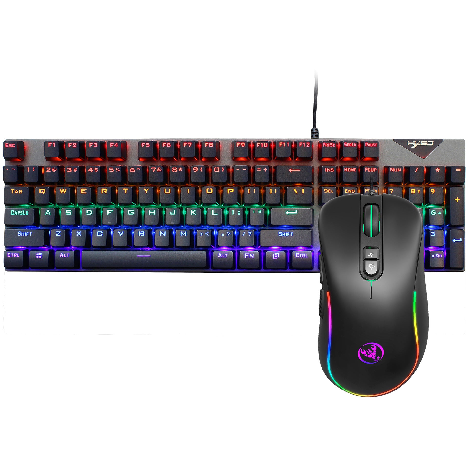 Pack Teclado Mecánico + Ratón Gaming RGB L300+J300 – 104 Teclas con Cable USB