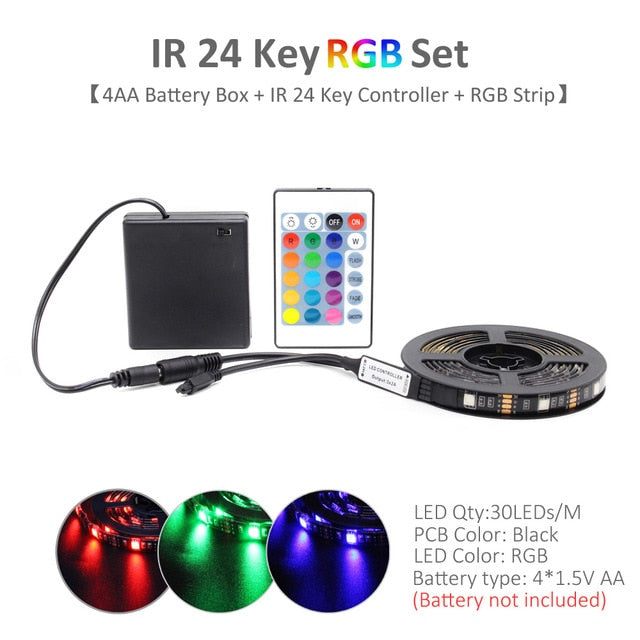 Tira LED RGB con mando a distancia - A pilas y resistente al agua