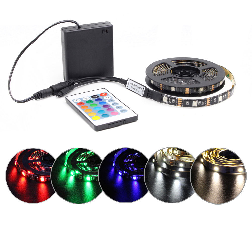 Tira LED RGB con mando a distancia - A pilas y resistente al agua