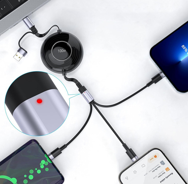 Cable USB-C 100W Multifunción 5 en 1 con Carga Rápida PD – Telescópico 1.2m
