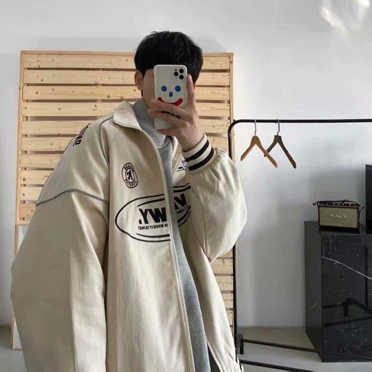 Chaqueta Bomber Unisex | Estampado VIEWY | Estilo Coreano | Negro y Blanco