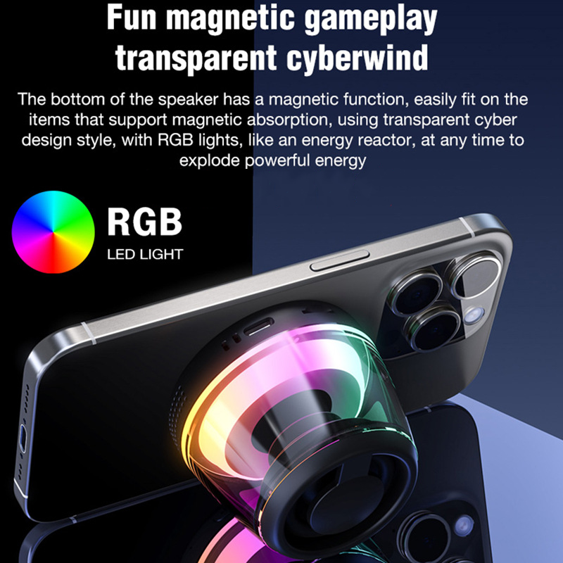 Altavoz Bluetooth magnético con luz RGB y soporte de móvil