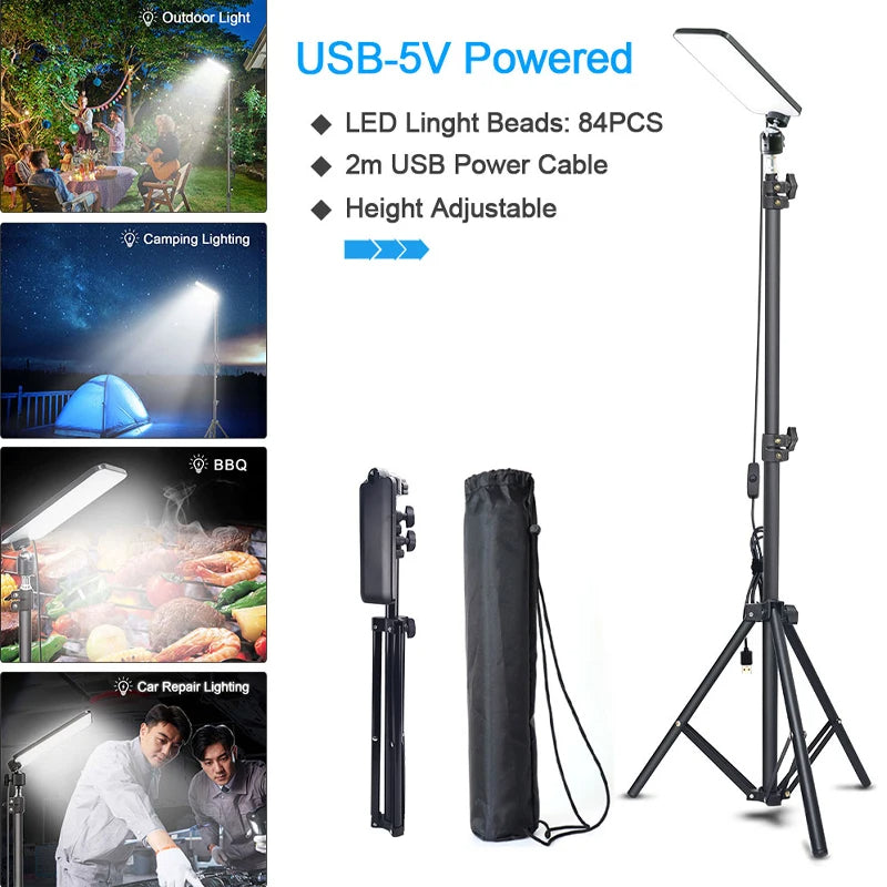 Lámpara LED Portátil con Trípode – Camping, Selfie y Fotografía Exterior IP67