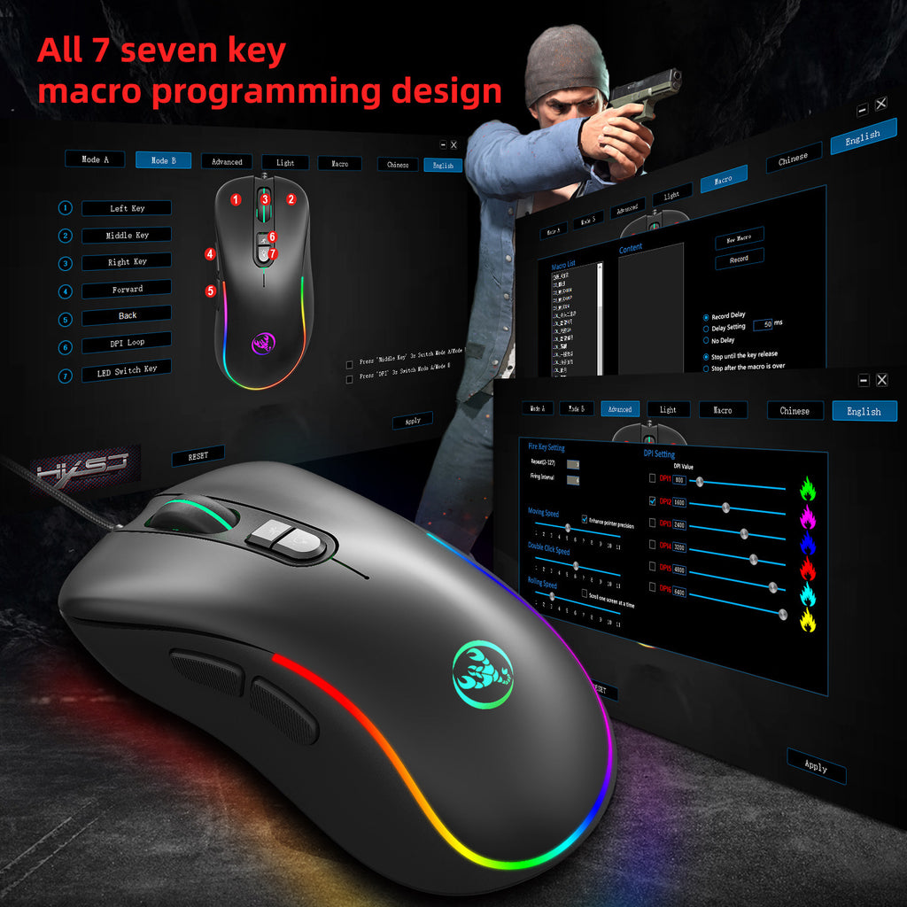 Pack Teclado Mecánico + Ratón Gaming RGB L300+J300 – 104 Teclas con Cable USB