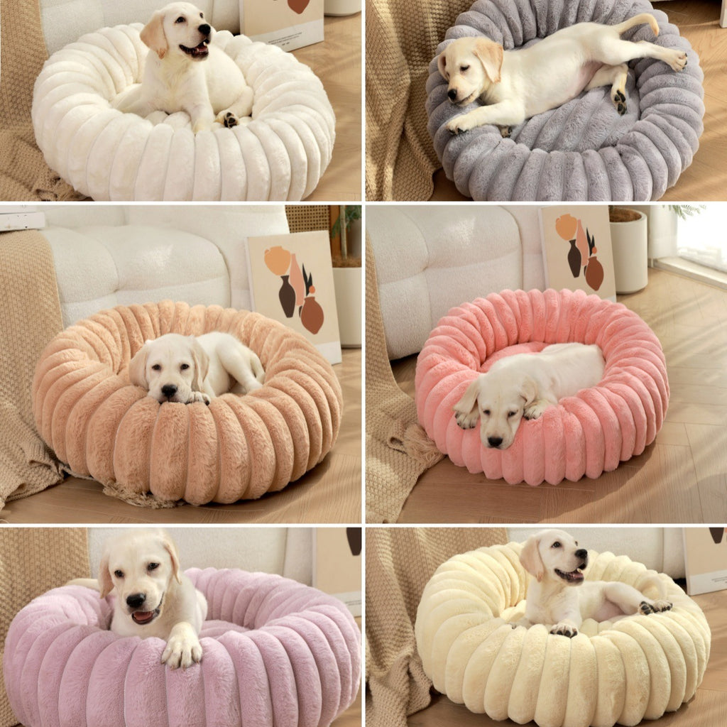 Cama redonda de felpa para mascotas – Cálida, suave y antideslizante | Varios tamaños y colores