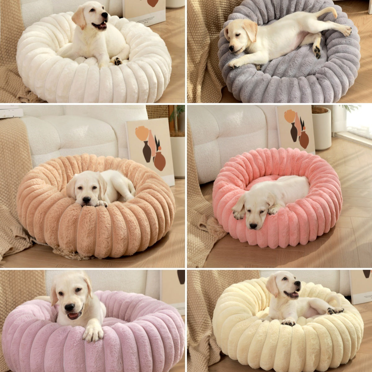 Cama redonda de felpa para mascotas – Cálida, suave y antideslizante | Varios tamaños y colores