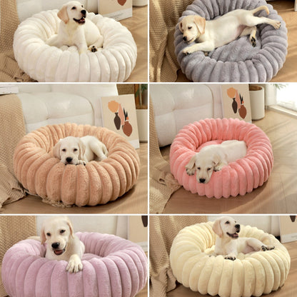Cama redonda de felpa para mascotas – Cálida, suave y antideslizante | Varios tamaños y colores