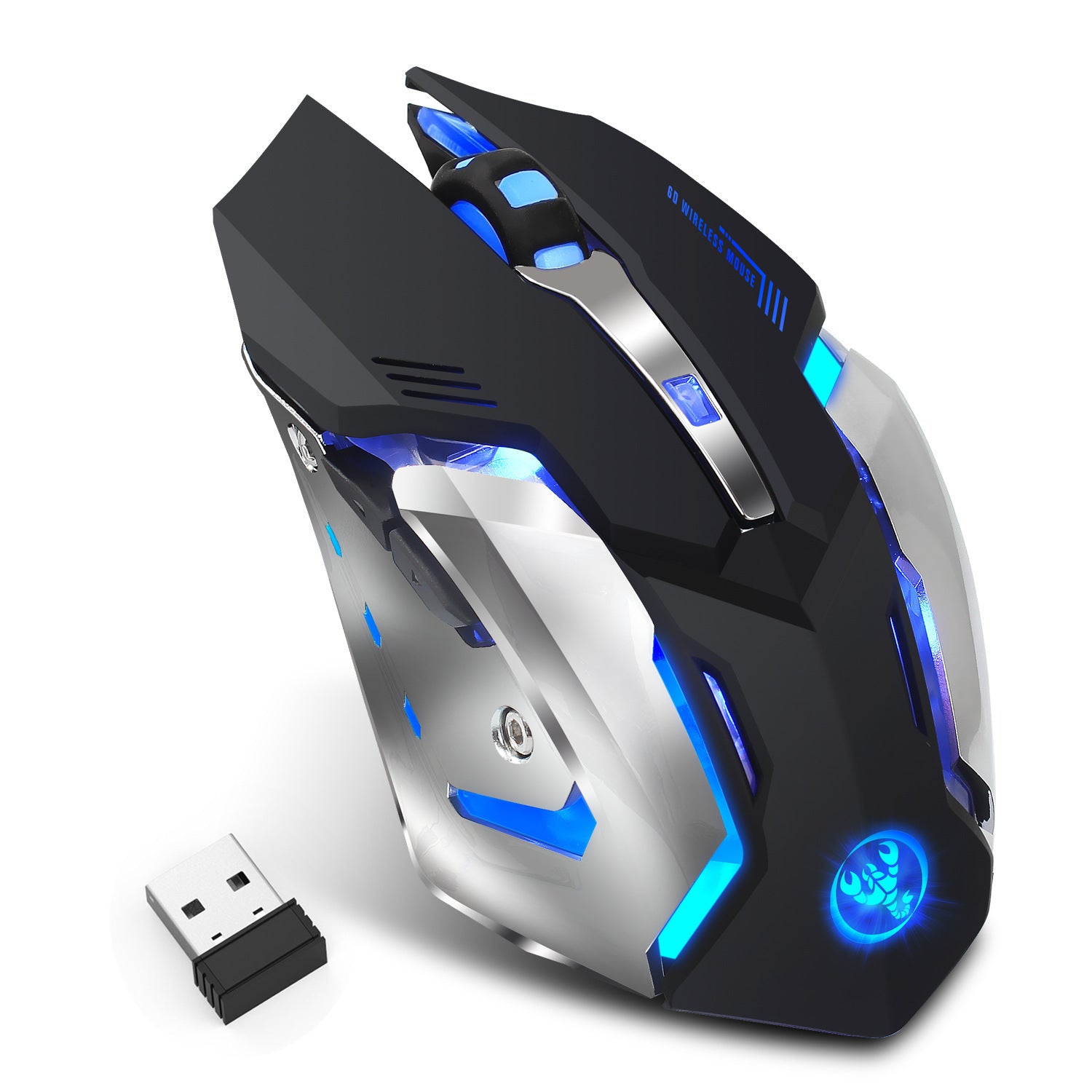 Ratón Gaming Inalámbrico RGB Recargable 2.4G – 2400 DPI y Luz Respiración 7 Colores