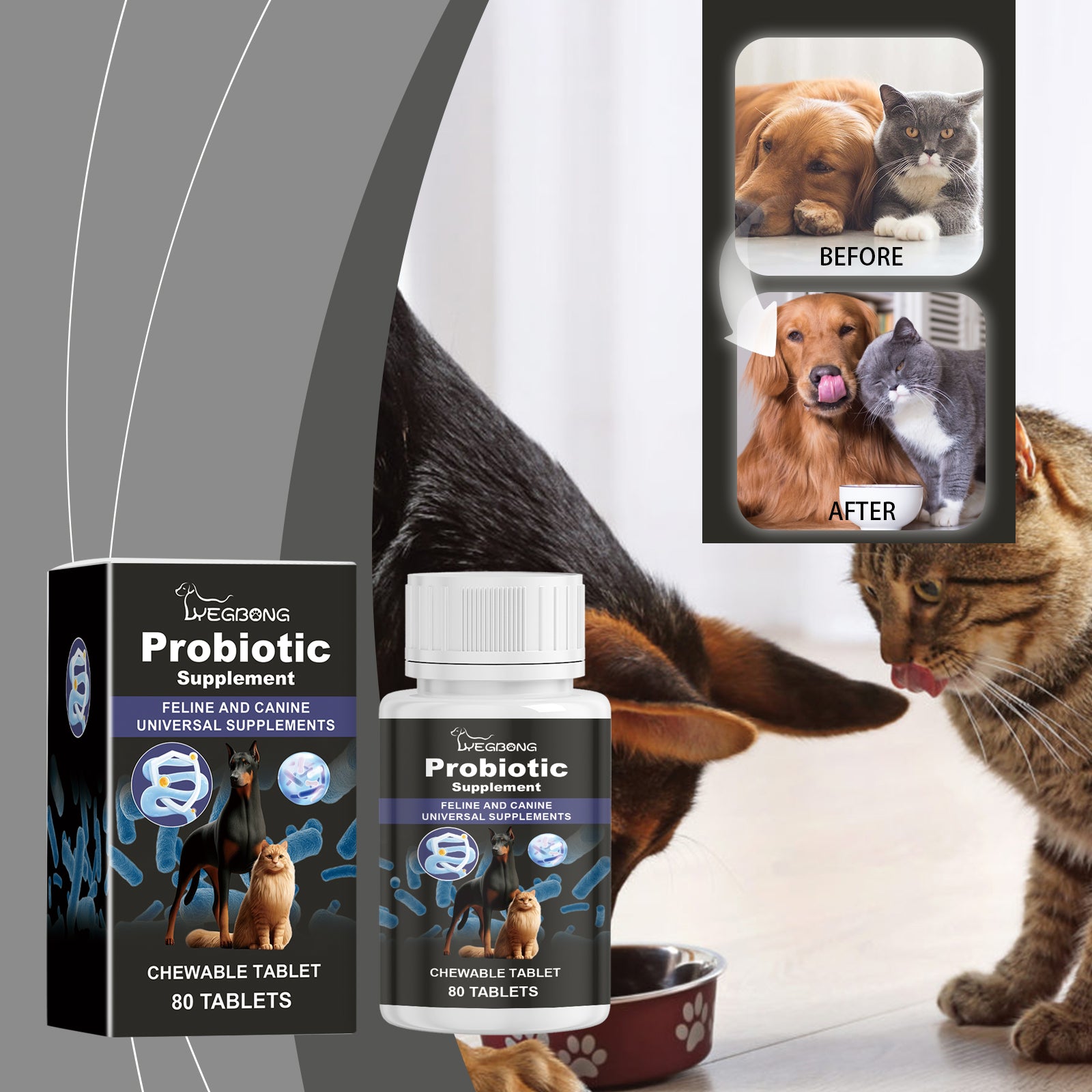 Probiótico para Perros y Gatos | Suplemento Digestivo con Vitaminas