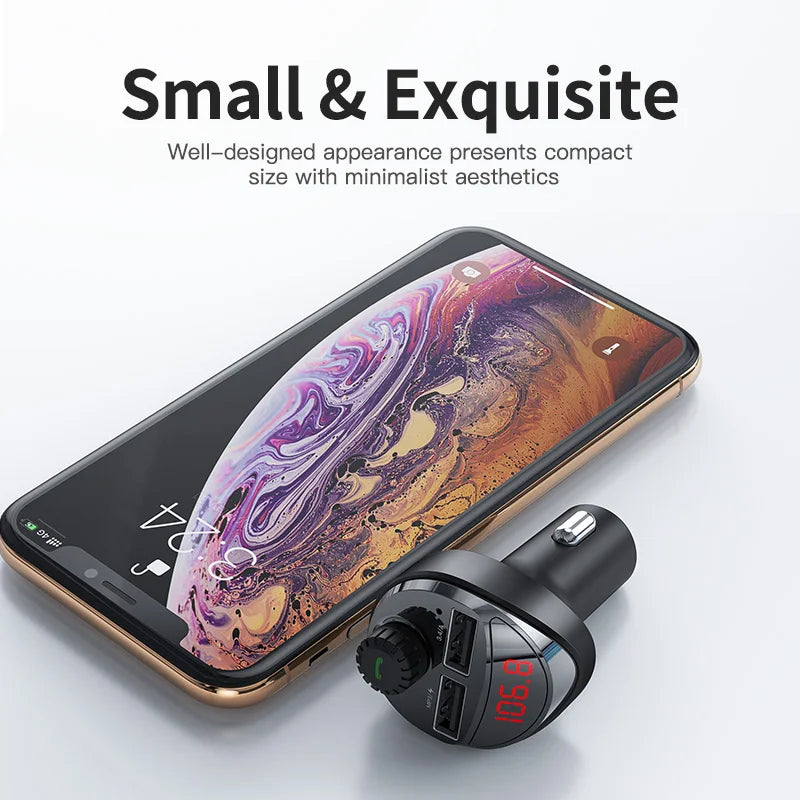 Transmisor FM Bluetooth para coche con cargador USB – Música y carga sin cables