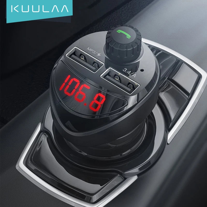 Transmisor FM Bluetooth para coche con cargador USB – Música y carga sin cables