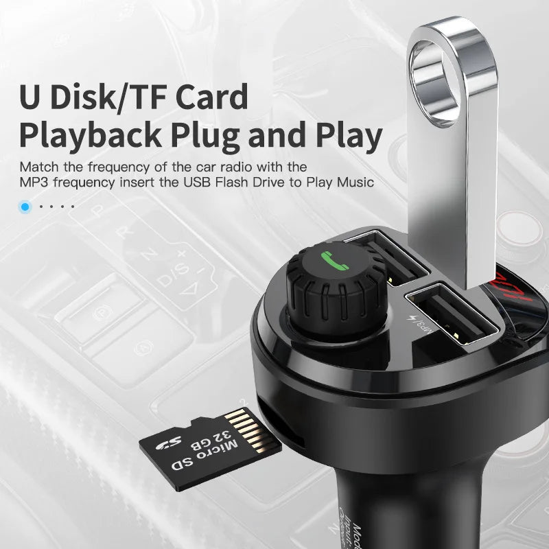 Transmisor FM Bluetooth para coche con cargador USB – Música y carga sin cables