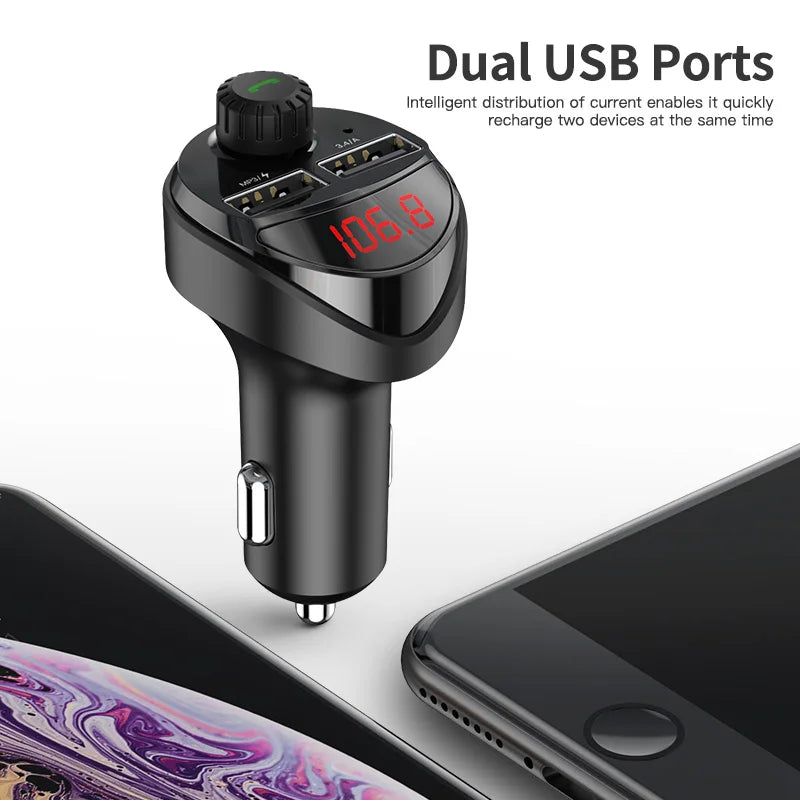Transmisor FM Bluetooth para coche con cargador USB – Música y carga sin cables