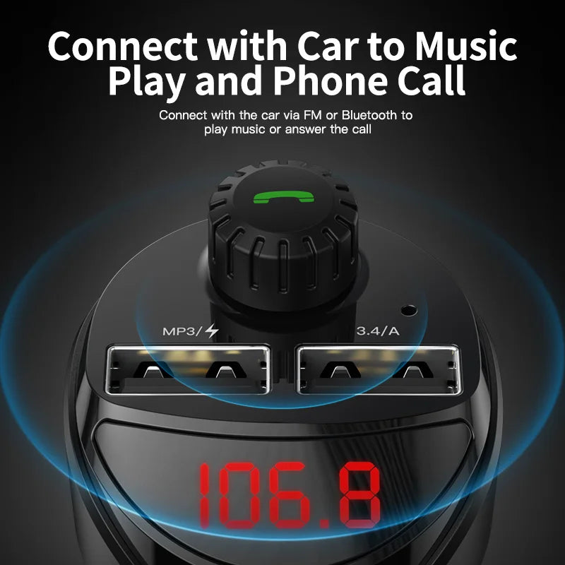 Transmisor FM Bluetooth para coche con cargador USB – Música y carga sin cables
